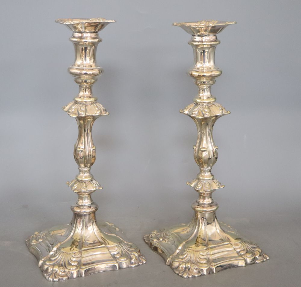 A pair of Victorian plated candlesticks, height 31cm